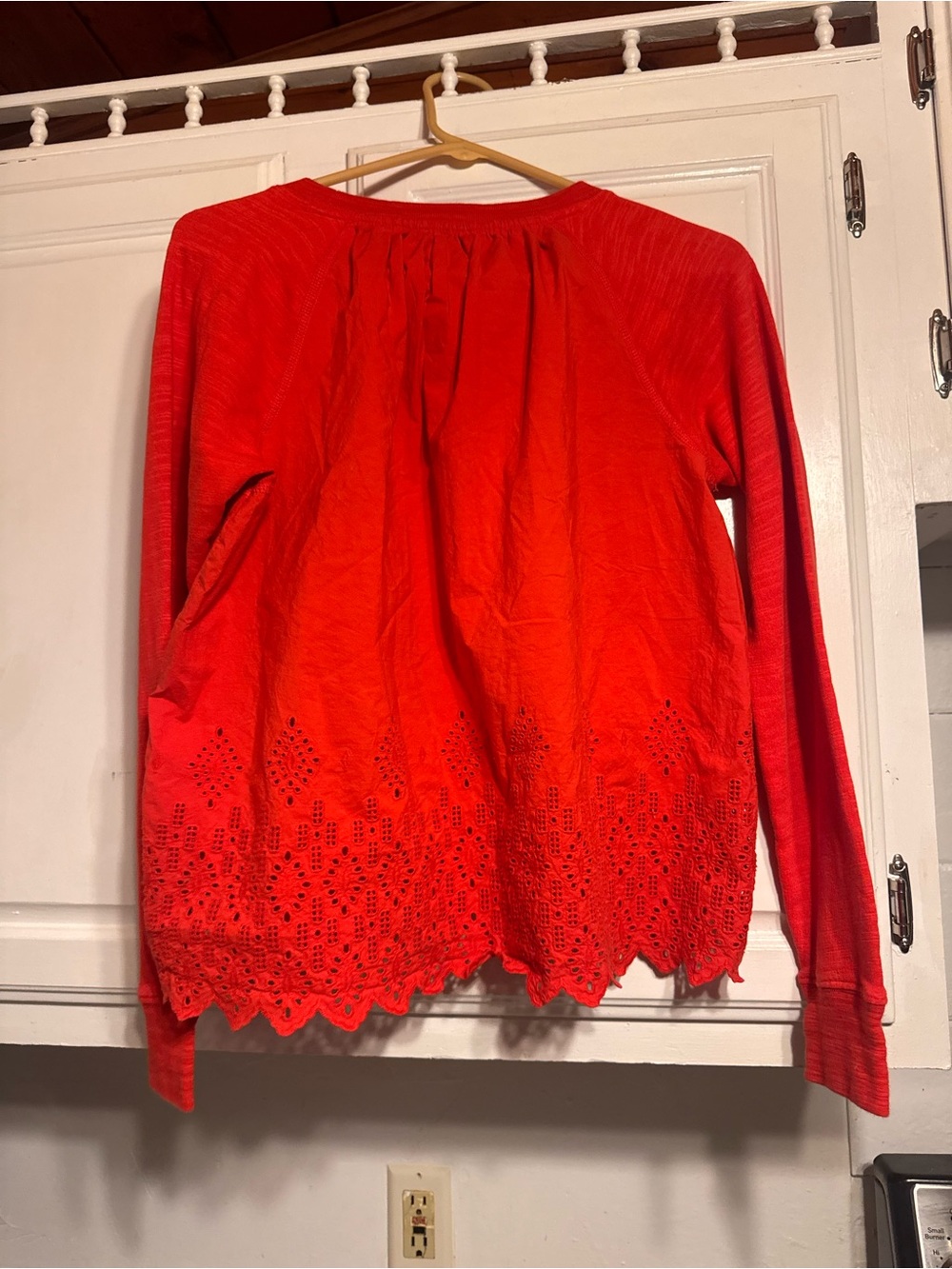 J. Crew red scalloped-hem top features a delicate embroidered lace detail back - Picture 5 of 5